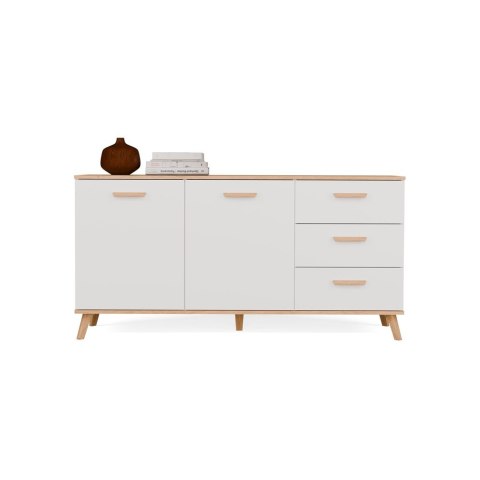 Komoda OLYMPO 2D3S BIAŁA DĄB ARTISAN Szafka 150 Cm 3 Szuflady 2 Drzwi