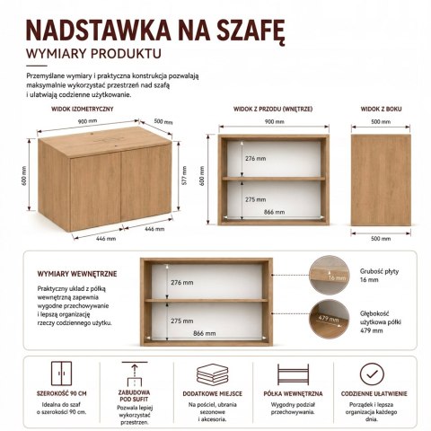 Szafa Malwa SS-90 z Nadstawką DĄB ARTISAN Do Garderoby Pokoju
