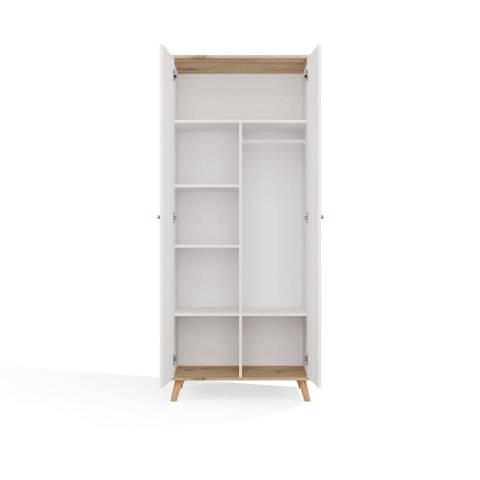 Szafa Ubraniowa OLYMPO 2D BIAŁA DĄB ARTISAN 80 Cm Drążek 2 Drzwi Sypialnia