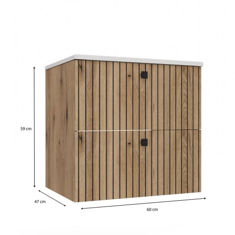 SZAFKA POD UMYWALKĘ TIGO 60 2S DĄB EVOKE RYFLOWANY FRONT + UMYWALKA