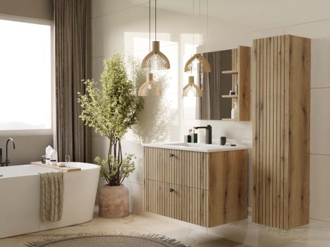 SZAFKA POD UMYWALKĘ TIGO 80 2S DĄB EVOKE 2 SZUFLADY RYFLOWANY FRONT WISZĄCA