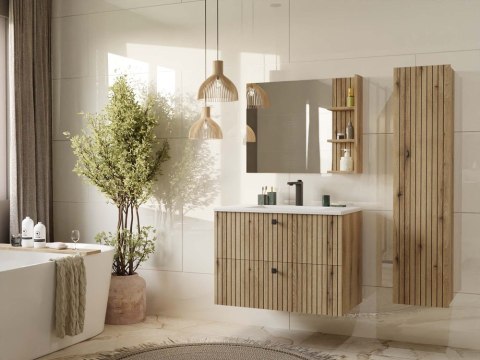 SZAFKA POD UMYWALKĘ TIGO 80 2S DĄB EVOKE 2 SZUFLADY RYFLOWANY FRONT WISZĄCA