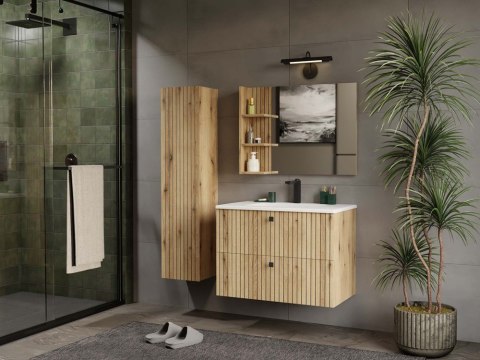 SZAFKA POD UMYWALKĘ TIGO 80 2S DĄB EVOKE 2 SZUFLADY RYFLOWANY FRONT WISZĄCA