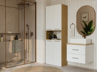 Szafka Pod Umywalkę NEL 60 Łazienkowa BIAŁA / DĄB ARTISAN Wisząca 2 Szuflady