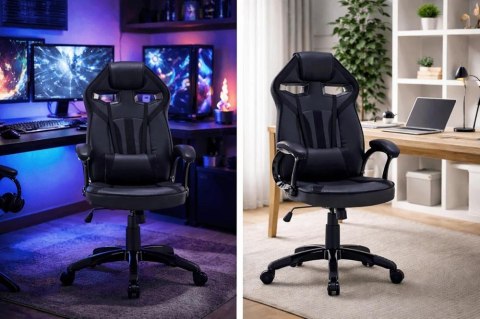 Zestaw BIURKO DANY Narożne ANTRACYT / DĄB ARTISAN + Fotel DRIFT CZARNY