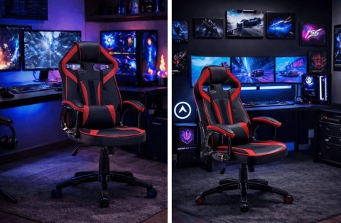 Zestaw BIURKO DANY Narożne ANTRACYT / DĄB ARTISAN + Fotel DRIFT CZERWONY