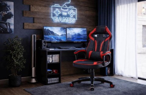 Zestaw BIURKO DANY Narożne ANTRACYT / DĄB ARTISAN + Fotel DRIFT CZERWONY