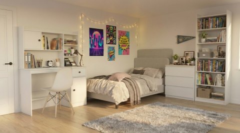 Zestaw Mebli Biurko Chester + Nadstawka 120 + Komoda M3 + Regał Rimini BIEL