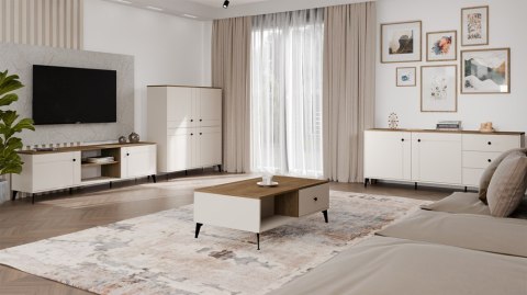 Komoda POINT 4D Kaszmir Beż Dąb Castello Szafka 4 Drzwi 8 Półek Do Salonu