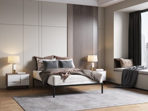 Stelaż Łóżka BED ALU 140x200 Metalowy Drewniane Listwy Nowoczesny CZARNY