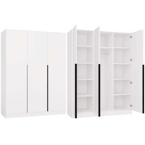 Szafa SENSO 3D 150 CM 3 Drzwi Czarne Uchwyty Do Salonu Sypialni BIEL