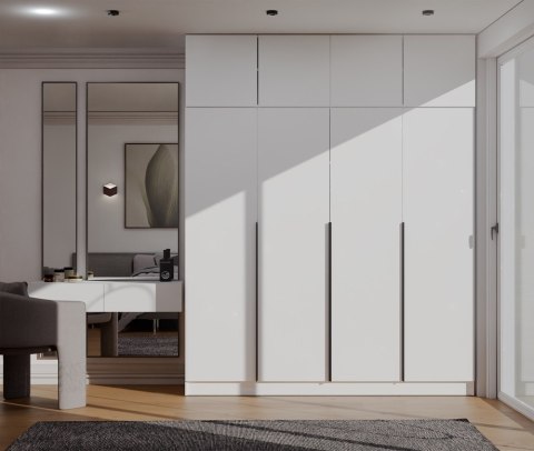 SZAFA SENSO 4D z Nadstawką Wysoka BIEL Drzwi Czarne uchwyty 250x200 Cm