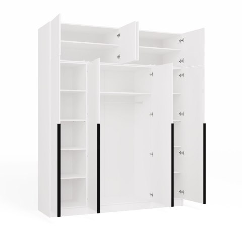 SZAFA SENSO 4D z Nadstawką Wysoka BIEL Drzwi Czarne uchwyty 250x200 Cm
