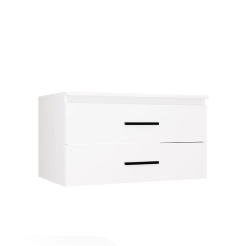 SZAFKA Pod Umywalkę NEL 80 UC BIAŁA Uchwyty Czarne Wisząca 2 Szuflady 80 Cm